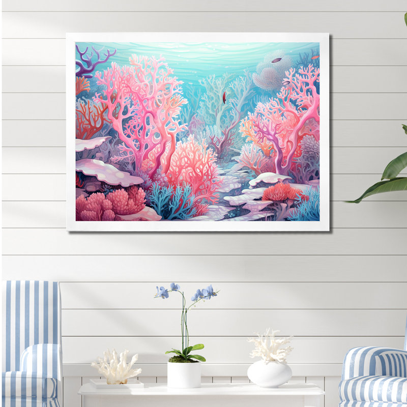 Corail, gorgonacées, monde marin sur toile, H 30 po x l 40 po x P 1,5 po, Cadre photo blanc
