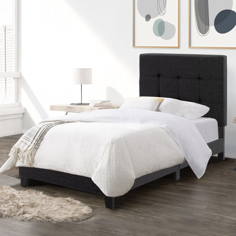 Upholstered Slat Bed, Black, Twin