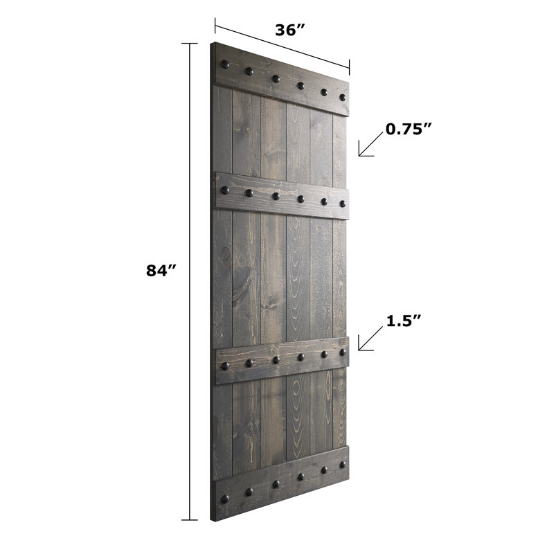 Porte de grange à panneaux en bois Castle, Gris carbone, 36 po x 84 po