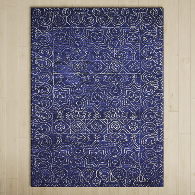 Evers Geometric Handmade Tufted Wool Navy/Ivory Area Rug