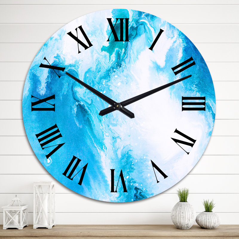Art liquide en bleu clair et turquoise II - horloge murale moderne, Grand