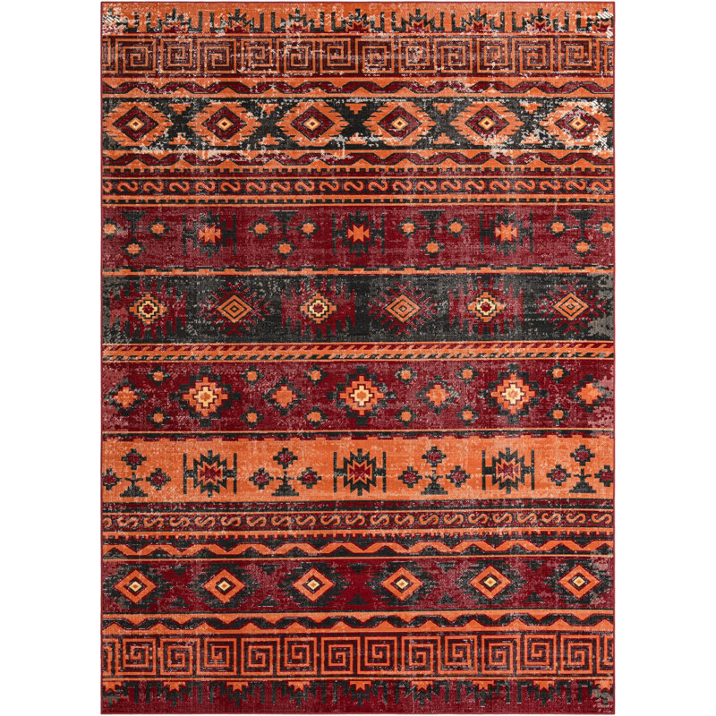Geometric Red Area Rug, Rectangle 7'10" x 11'