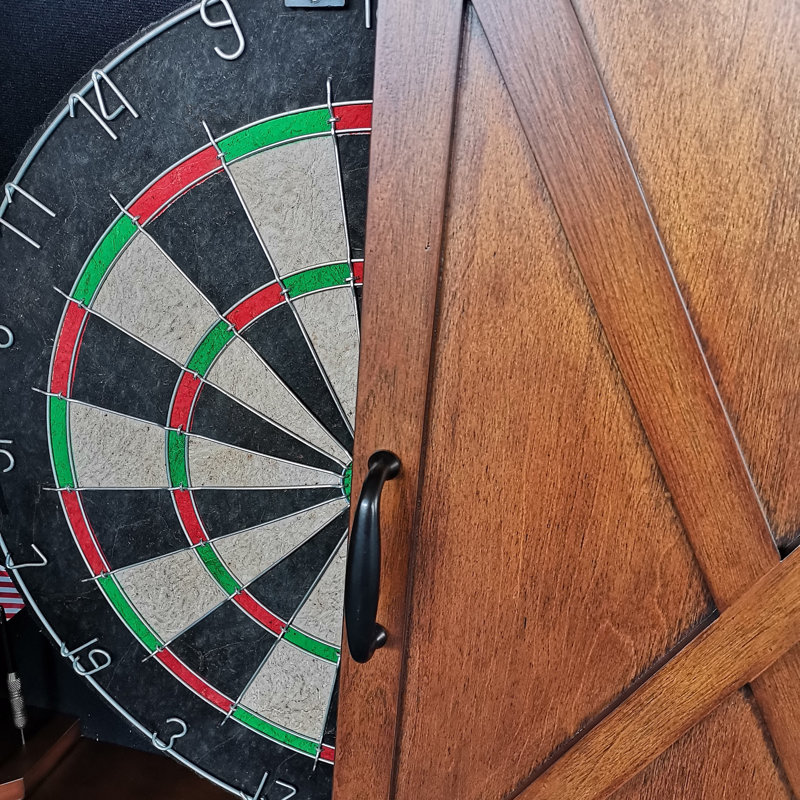 Walnut Bristle Dartboard Cabinet Set with Lighting