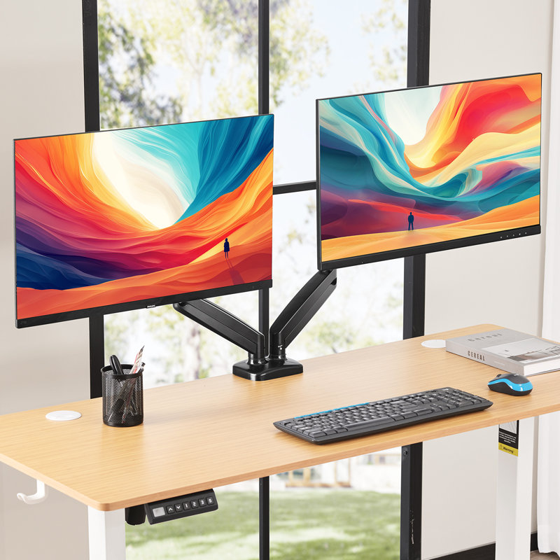 Support de bureau électronique à deux écrans avec support pneumatique et support réglable