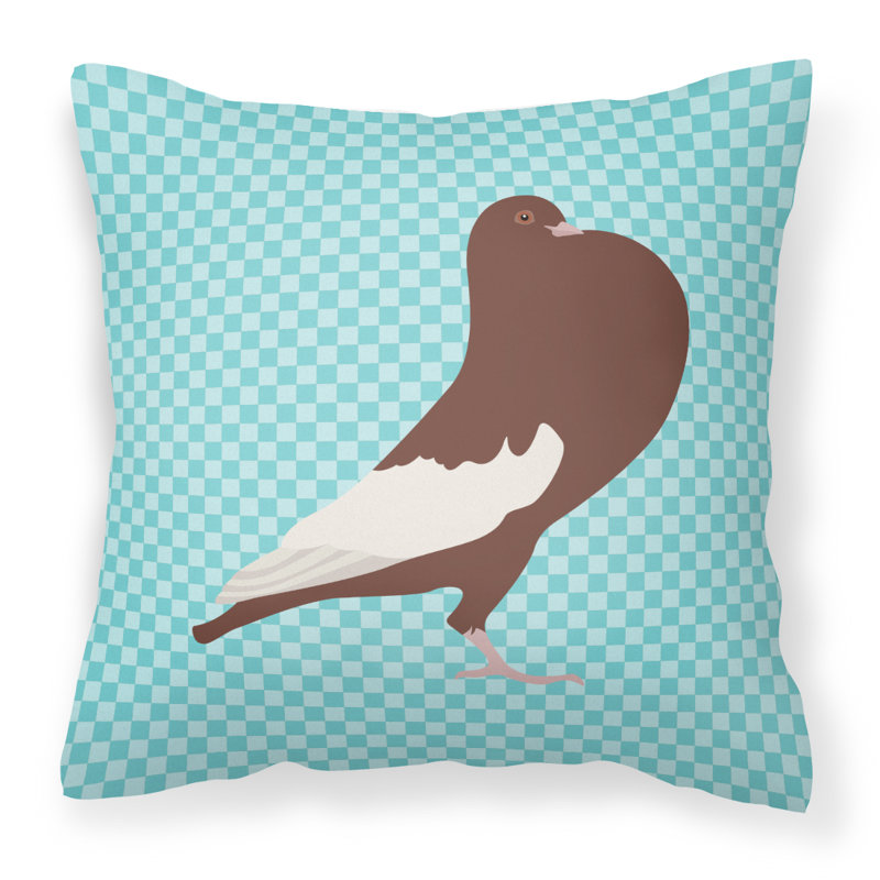 Coussin décoratif extérieur english pouter pigeon check, Bleu, 18 po x 18 po