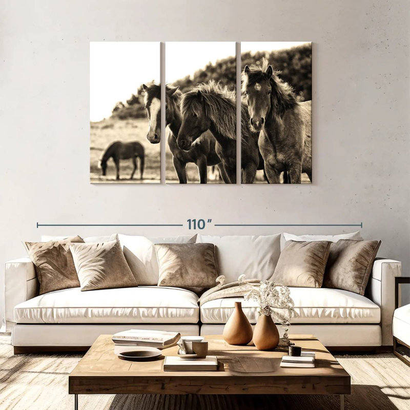 Horses Three Sepia, 48" H x 74" W
