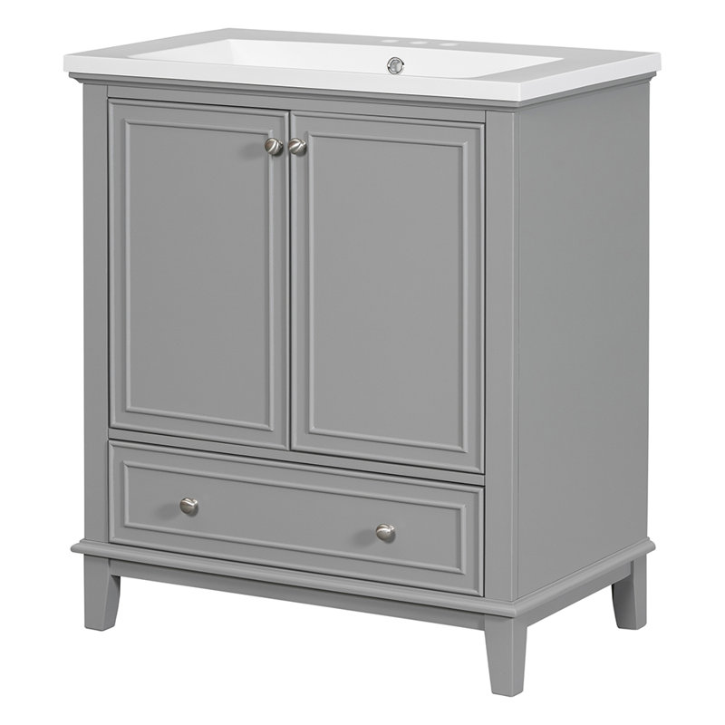 Naleah 30.01'' Single Bathroom Vanity with Solid Wood Top, Gray