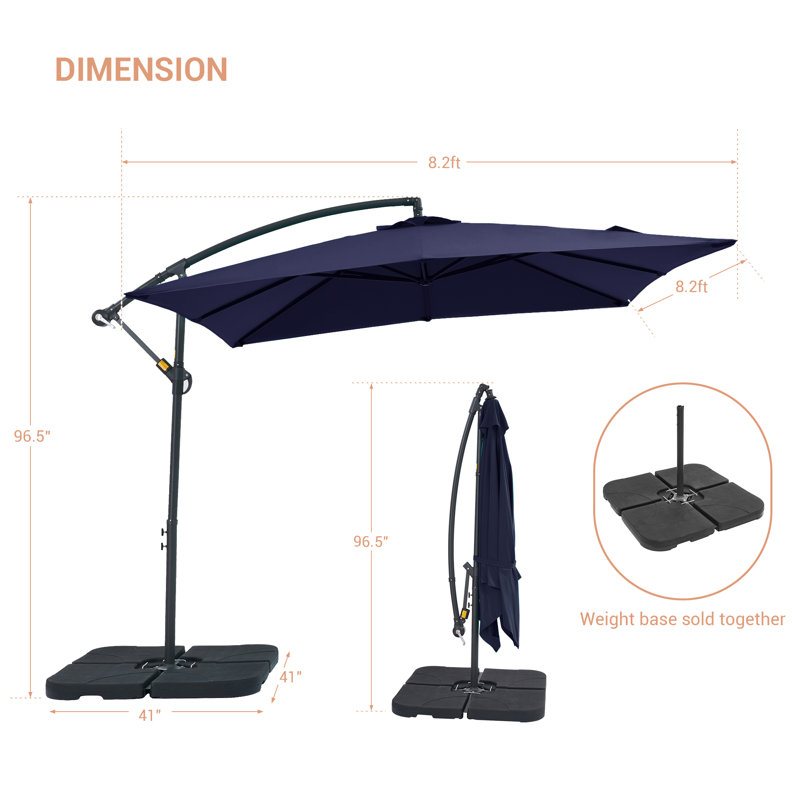Parasol carré en porte-à-faux 98,4 po Donnella, Bleu marine