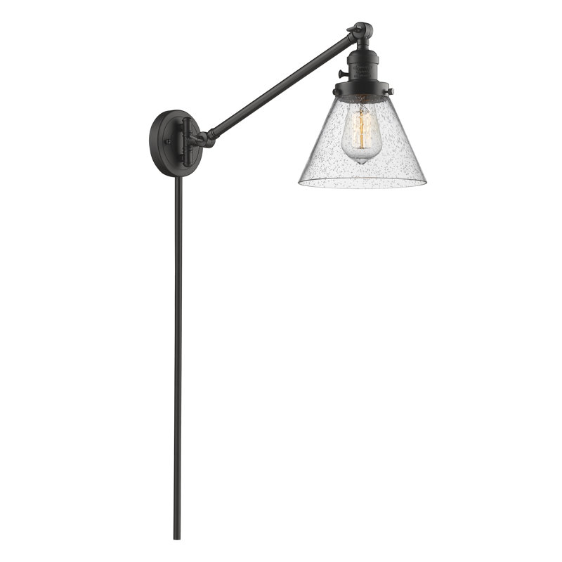 Lampe murale avec bras pivotant 1 lumière Cone, Grainé, Bronze frotté à l'huile, Ampoule incandescente rétro 60 watts