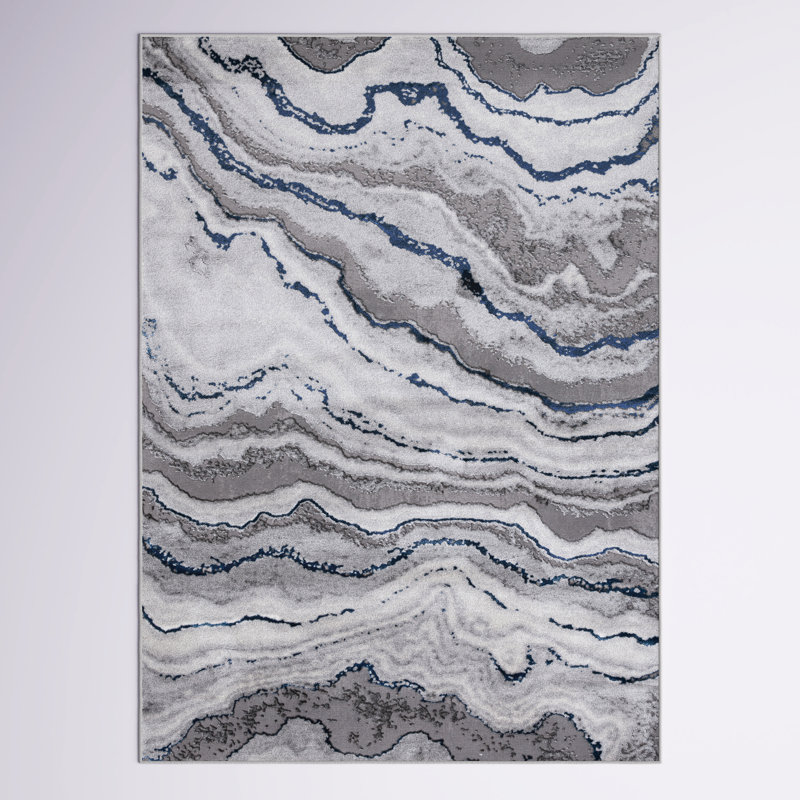 Swindle Abstract Gray/Blue Area Rug, Rectangle 9' x 12'
