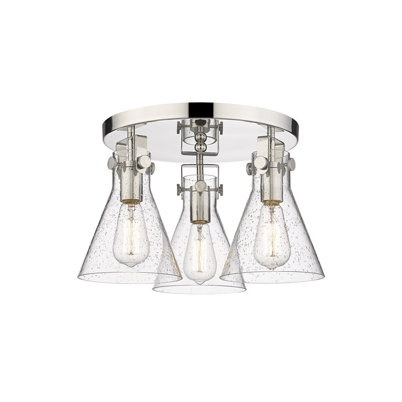 Plafonnier encastré 3 lumières Skokie, Bullé, Nickel poli