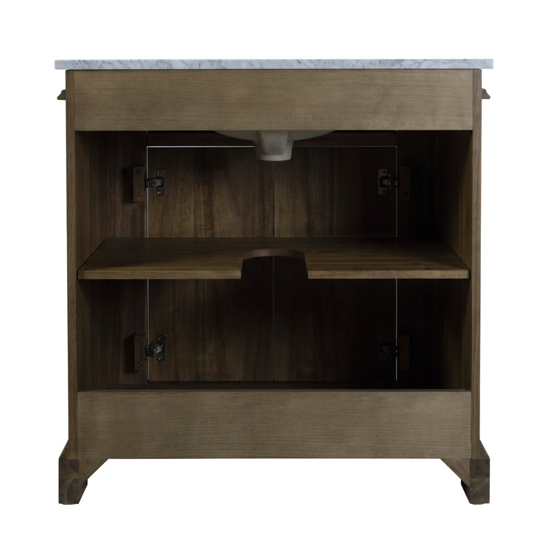 Freestanding Standard Single Vanity Bathroom Vanity With Marble Top, Sandalwood Beige