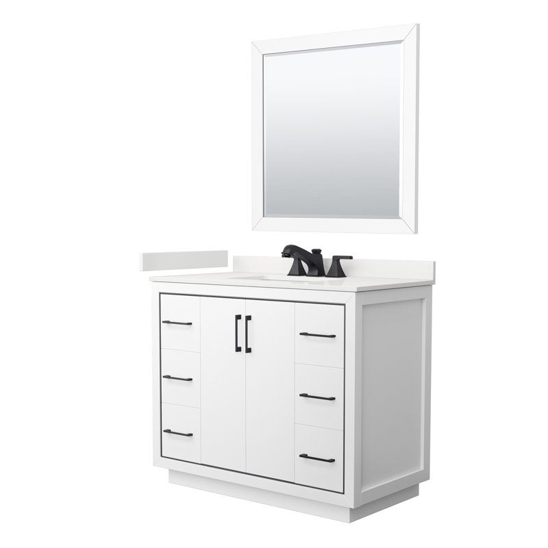 42'' W Single Vanity, White Quartz, White, Matte Black