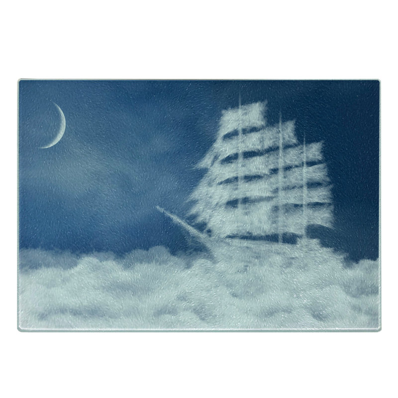 Ambesonne, art abstrait, planche à découper en verre trempé, nuages, ciel bleu, blanc