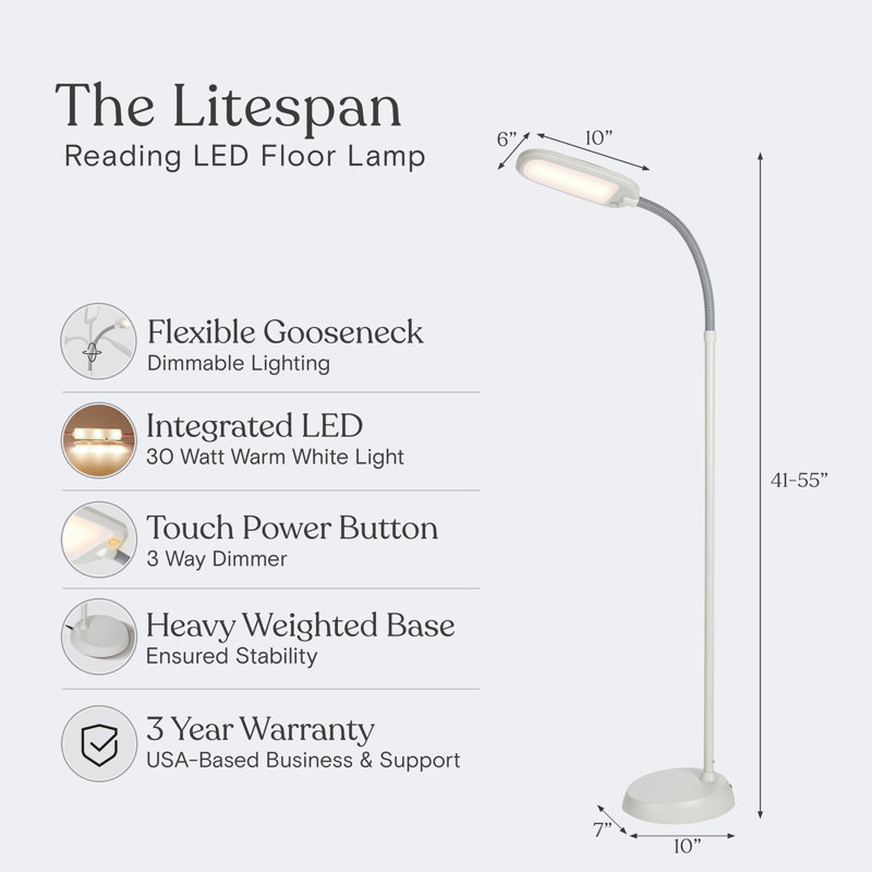 Lampe de travail directionnelle à DEL à intensité variable de 55 po avec finition blanche Litespan, Blanc