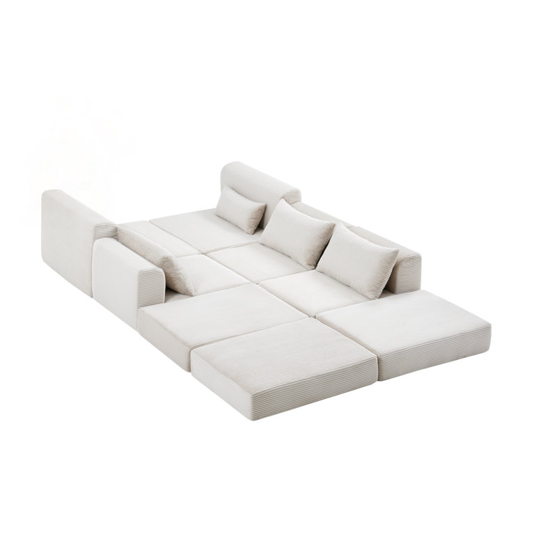 Ensemble de canapé de canapé modulaire rembourré, mobilier de salon modulaire en forme de L avec 5 coussins, combinaison de bricolage pour une utilisation polyvalente, blanc