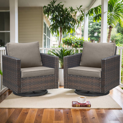 Ingvald Patio Wicker Rattan Swivel Rocking Outdoor Lounge Accent Chair (Set of 2)