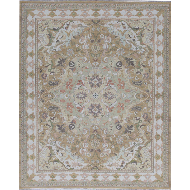 Tapis doré et ivoire de haute qualité noué à la main