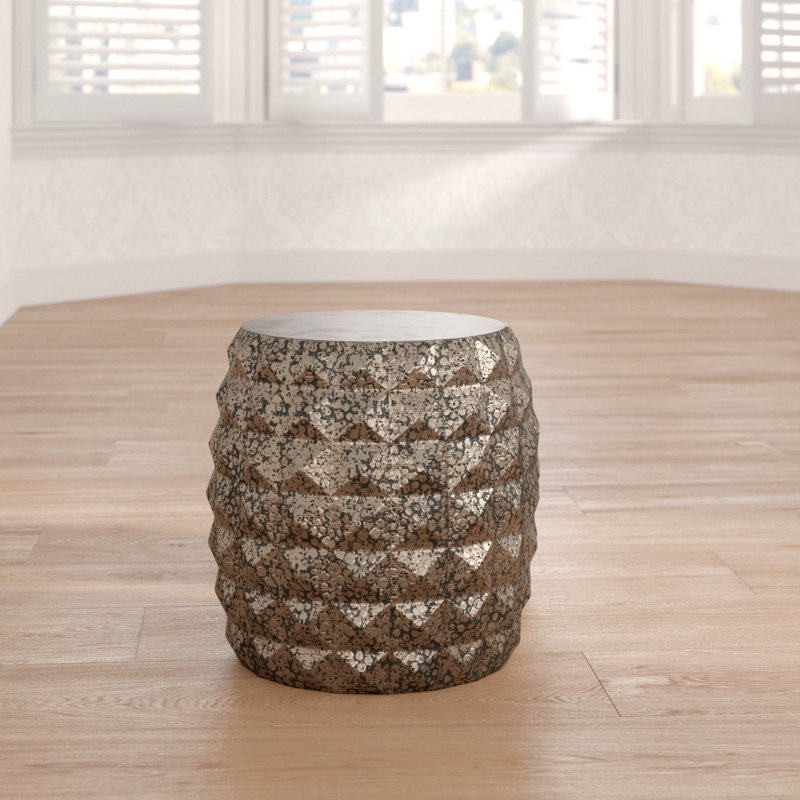 Metal Accent Stool, Antique Silver