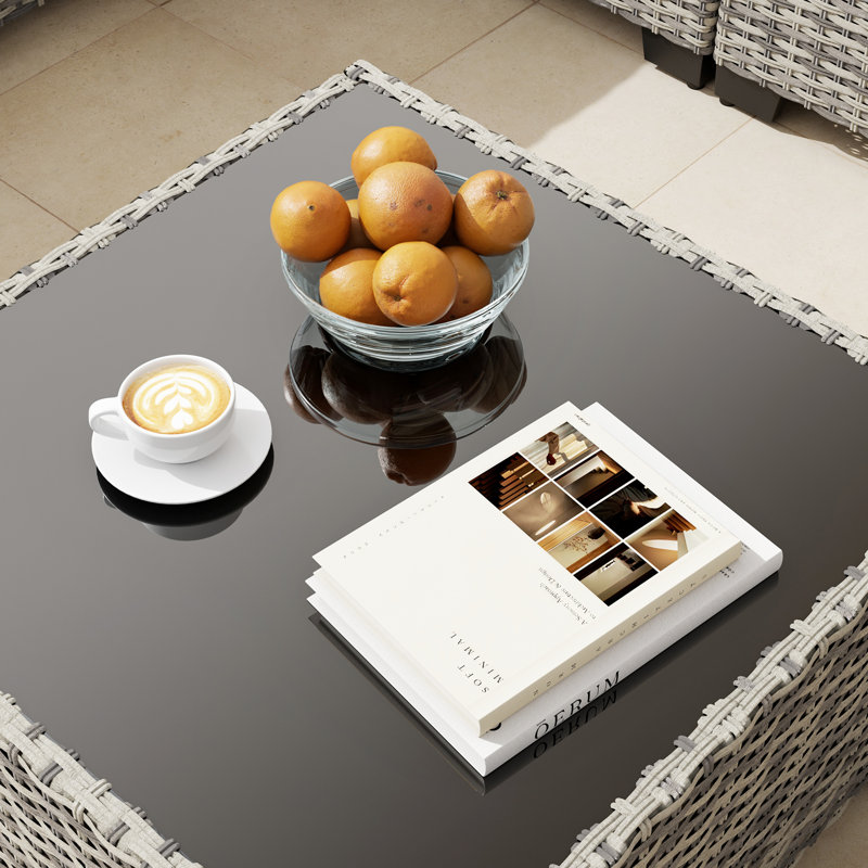 Ensemble de canapé modulaire d'extérieur 7 pièces avec osier en PEHD, coussins et table basse, ensemble de conversation modulaire pour patio