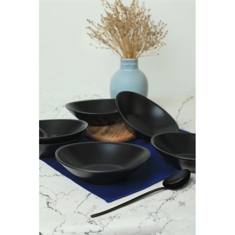 Brayden Studio Bernave 100% CERAMIC Salad Bowl, Matte Black