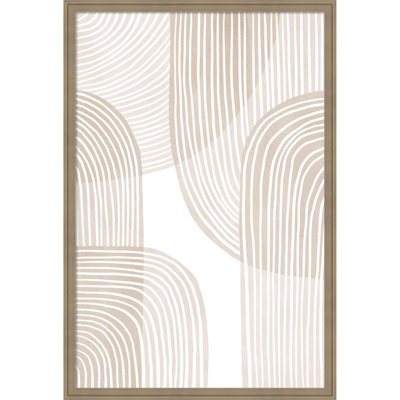 Amanti Art Framed Fabric Pinboard, Abstract Beige Line Art by Melloi Art Prints Printed Bulletin Board for Use as a Vision Board or Wall Organization