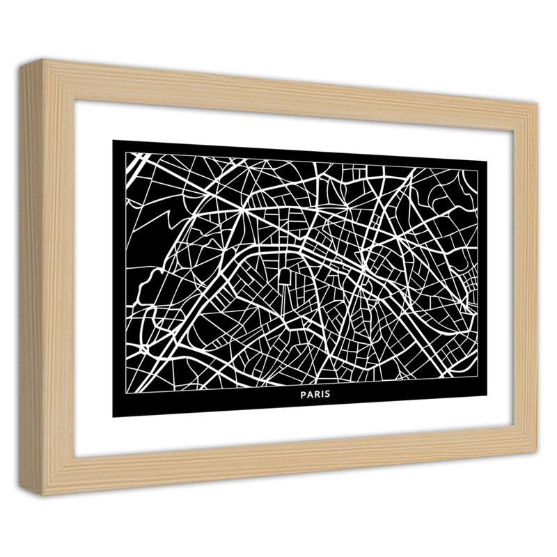 City Map Of Paris - Single Picture Frame Print, 70cm H x 100cm W, Light Brown