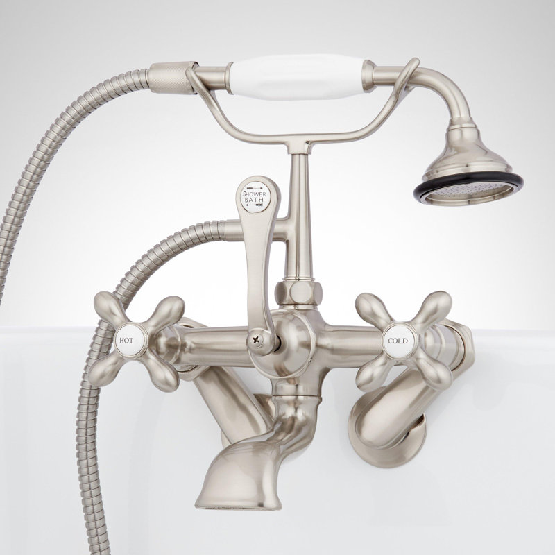 Telephone Style Tub Wall Mounted Faucet with Cross Handles, Brushed Nickel