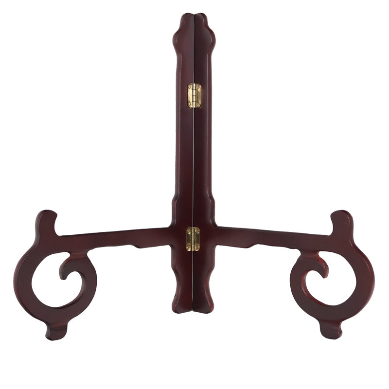 Oriental Plate Stand, 12" H X 1" W X 6" D, Brown