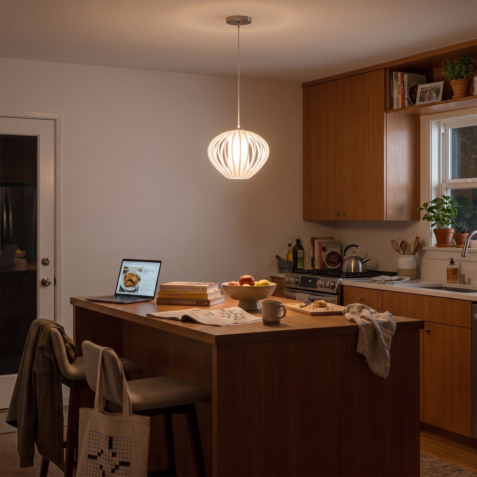 Mouton 1 - Light Pendant, Satin Nickel & White