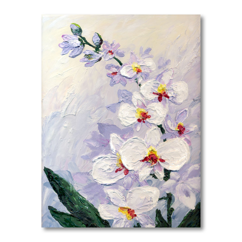 Fleur d'orchidée blanche moderne - peinture, H 40 po x l 30 po x P 1,5 po, Toile tendue
