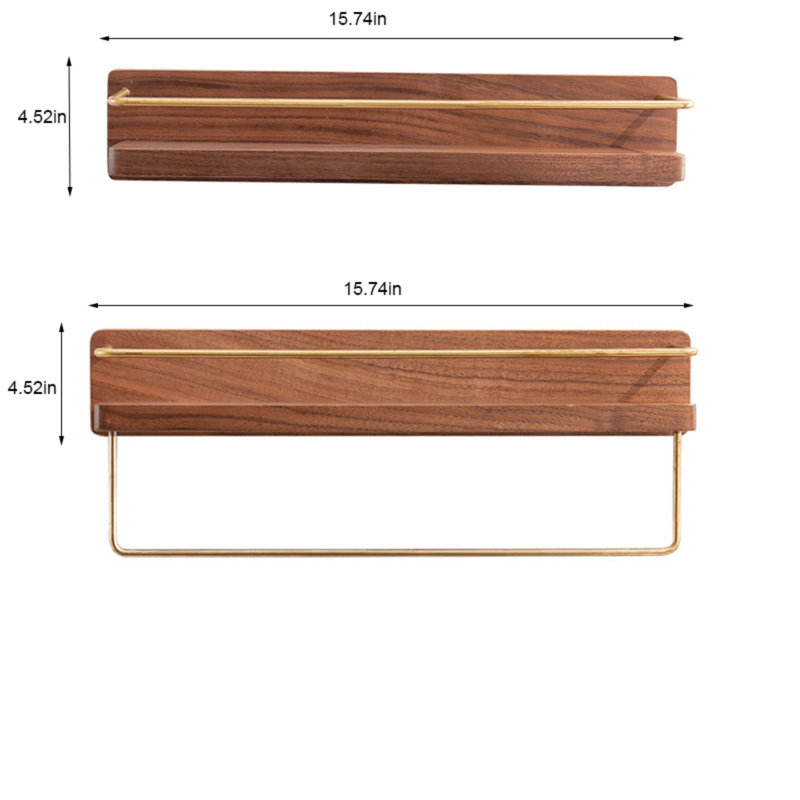 Organisateur de cuisine mural en noyer, H 4,52 po x l 15,74 po x P 4,52 po