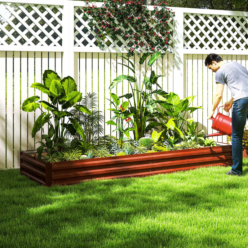 95" X 36" X 12" Galvanized Raised Garden Bed, Easy DIY And Cleaning For Growing Flowers, Herbs, Succulents, Natural Wood