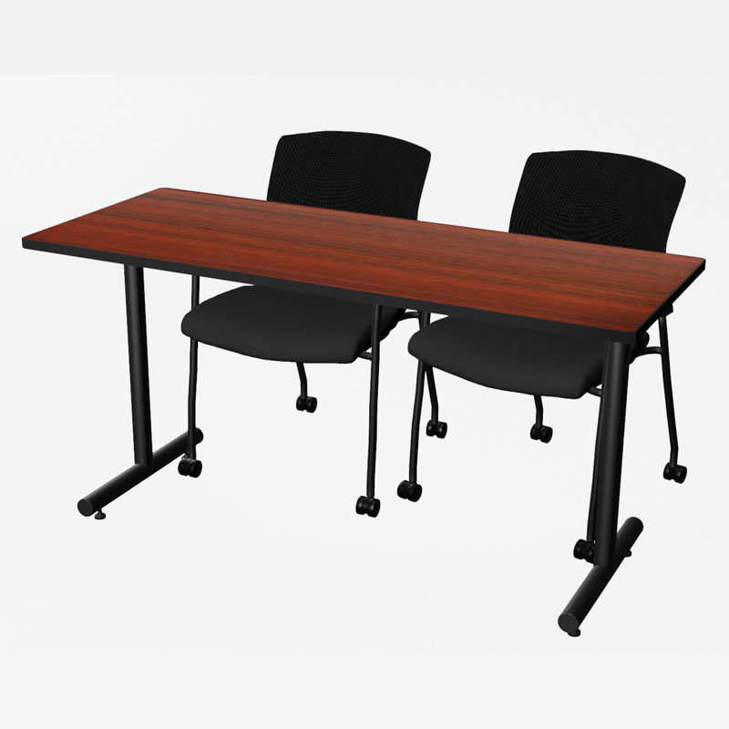 Table de formation à base en T 84 x 24 po Inbox Zero Kobe - 2 chaises Knight, H 29 po x L 60 po x l 24 po, Acajou