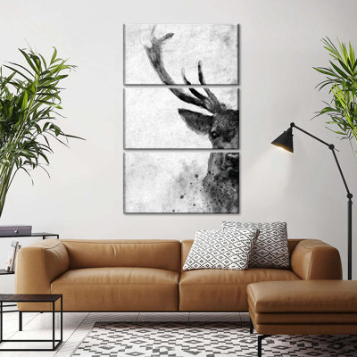 Deer Face Black And White Multi Piece Canvas Print