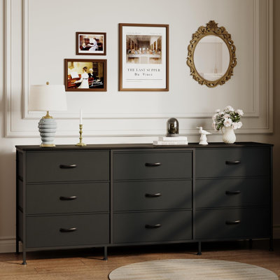 63 Inch Dresser TV Stand with 9 Fabric Drawers, Large Storage Chest for Bedroom Closet, Wide Entertainment Center for 55 65 70 Inch TV