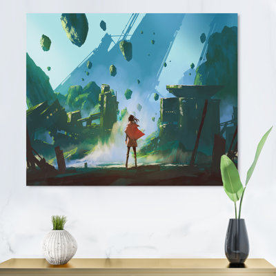 «Video Game Man Red Robe Look Ruins», peinture sur toile