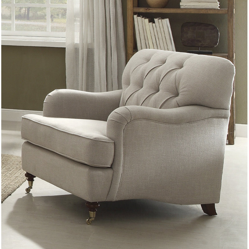 Fabric Chair Featuring English-style curved arms, Beige Fabric