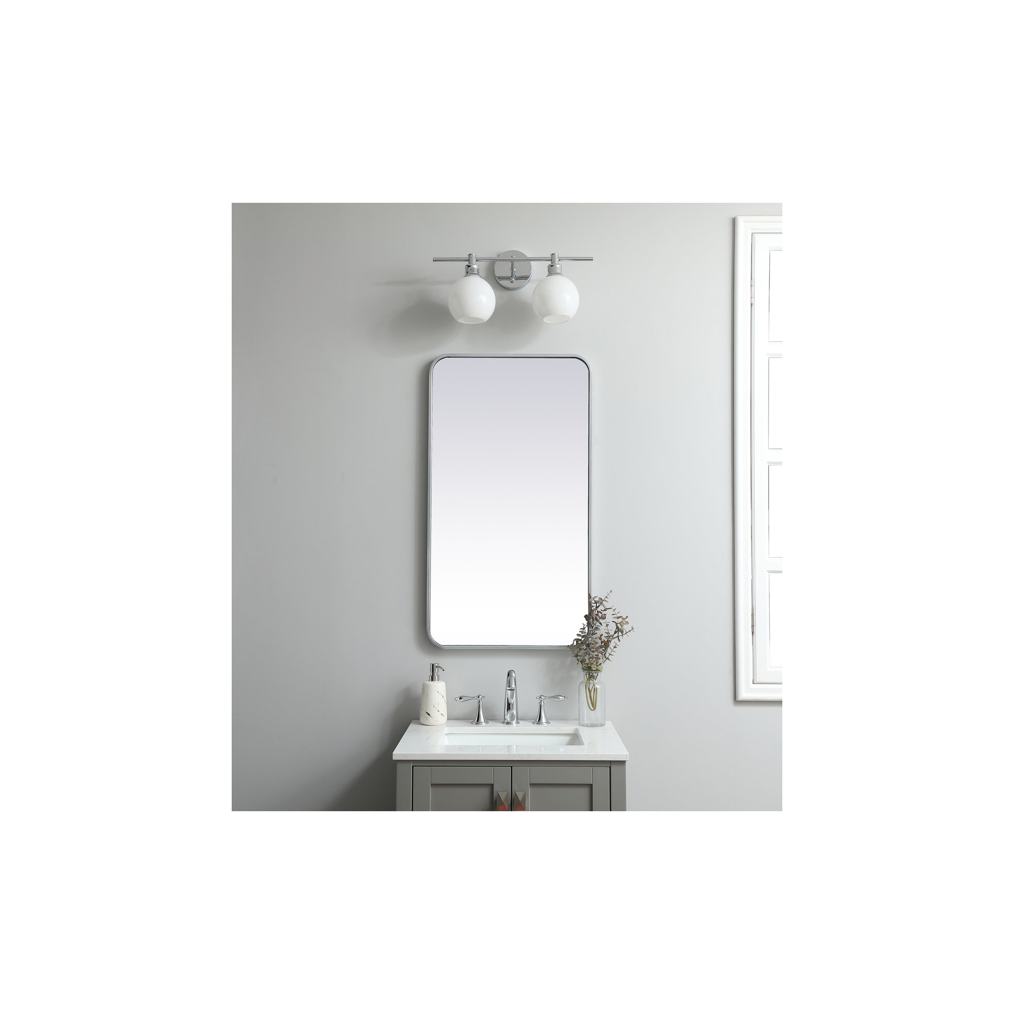 Sabine Metal Rounded Rectangle Wall Mirror, Silver, 36" x 20"