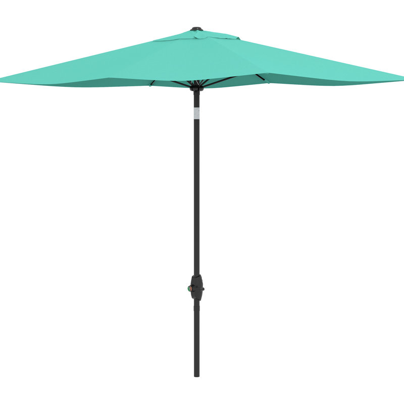 Parasol rectangulaire d'extérieur de 6,5 pi x 10 pi, protégé, facile à manivelle et inclinable, parasol de patio sarcelle 10 pi, filet de film de protection, inclinaison variable,