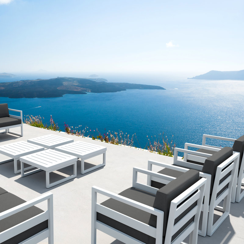 Chaise de patio avec coussins Lane, Toile gris anthracite Sunbrella®, Blanc