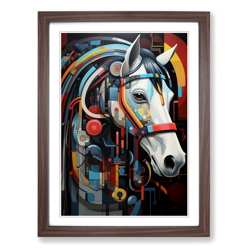 XYZ-FRM-V1223-5234 Pony Constructivism No.2 - Single Picture Frame Print on Wood, Walnut, 46cm H x 34cm W x 2cm D