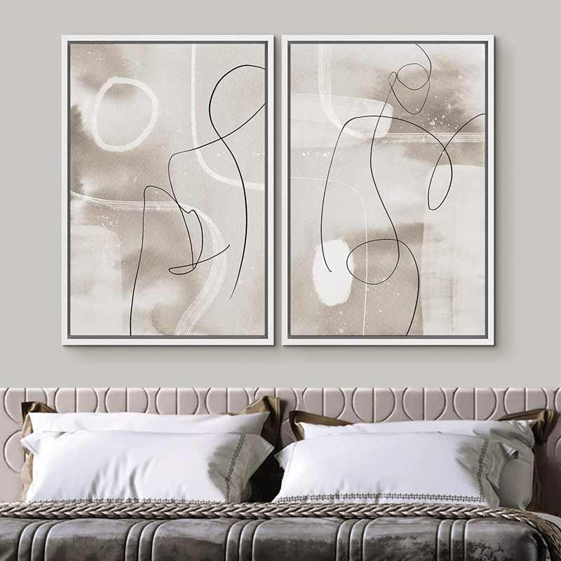 Ensemble de 2 peintures encadrées sur toile, H 24 po x l 32 po x P 1,5 po, Blanc