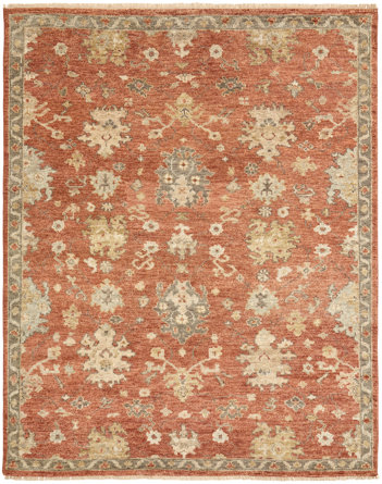 Kiernen Wool Flroal Area Rug in Rust