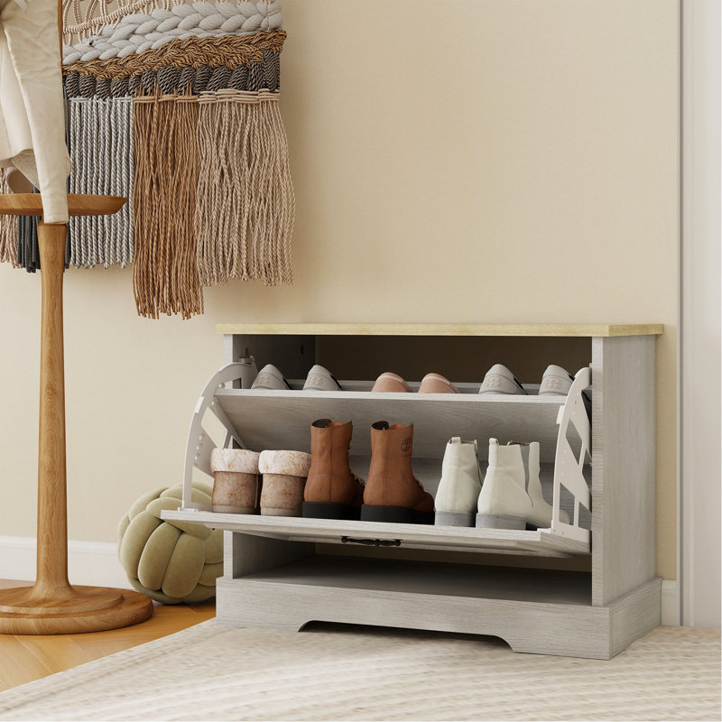 Banc de rangement pour chaussures avec 1 tiroir rabattable et tablette réglable, petite armoire à chaussures pour entrée, couloir, blanc antique