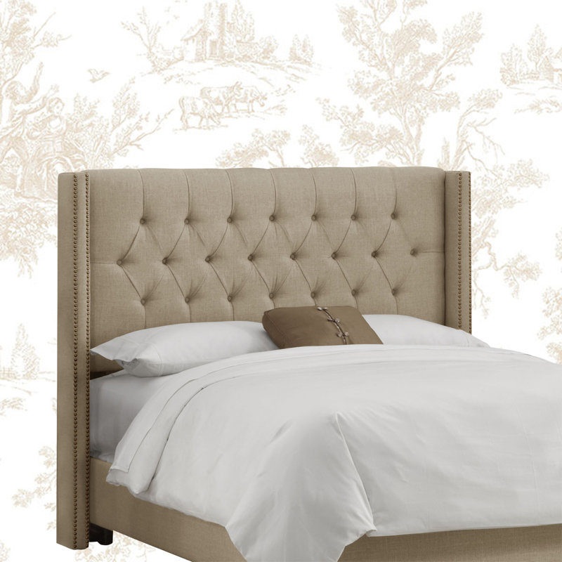 Whitingham Solid Wood Headboard, King, Linen Sandstone, Brass