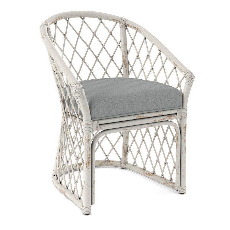 Chaise avec accoudoirs Raleigh, Tissu performance bleu clair 0851-55, Blanc givré antique
