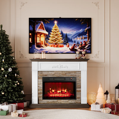 43.5" Electric Fireplace With Mantel, Freestanding Tv Stand With Fireplace Heater,brown&white