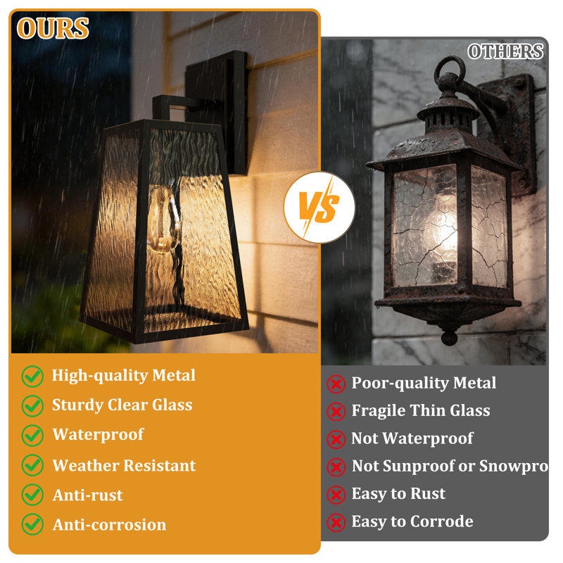 Modern Outdoor Wall Sconce for House Waterproof Metal Frame & Glass Shades Front Porch Lights 17.3"H Large Outdoor Lighting