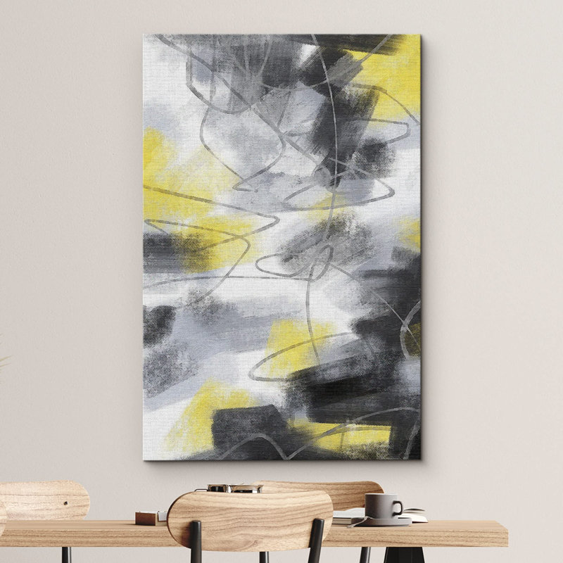 Grunge abstrait, effet de coup de peinture à l'aquarelle gris, jaune et noir, coups de pinceau, formes abstraites, illustrations, art moderne